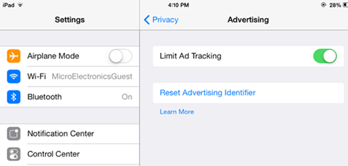 iPad Limit Ad Tracking, Toggle On or Off